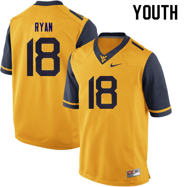 Youth #18 Sean Ryan West Virginia Mountaineers College Football Jerseys Sale-Gold - Click Image to Close